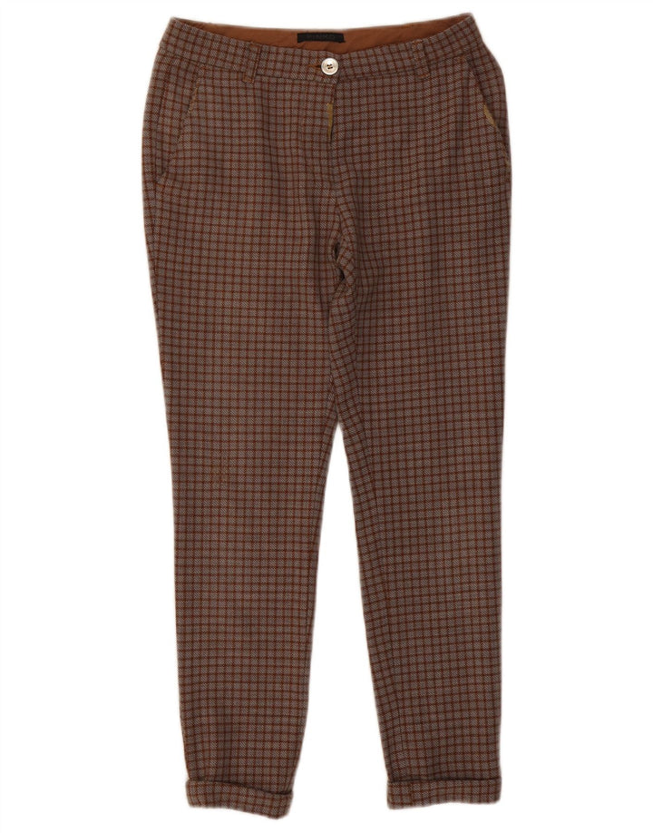 Calça Chino Feminina Slim Pinko W26 L26 Poliéster Xadrez Marrom