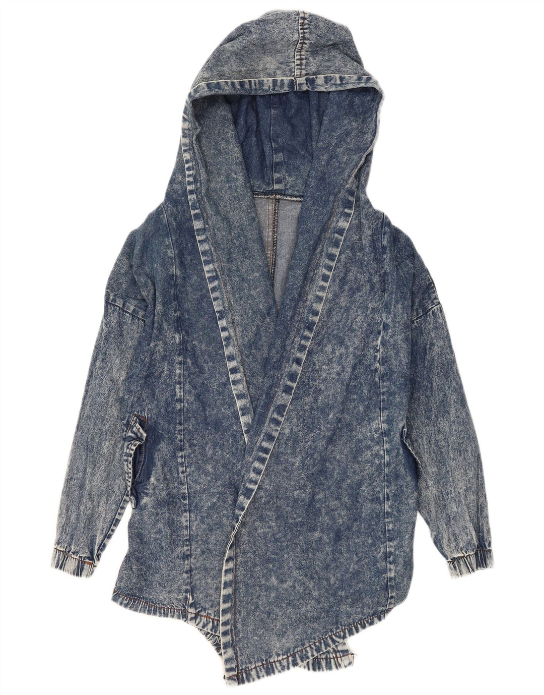 Jaqueta jeans aberta com capuz feminino vintage Reino Unido 16 grande azul