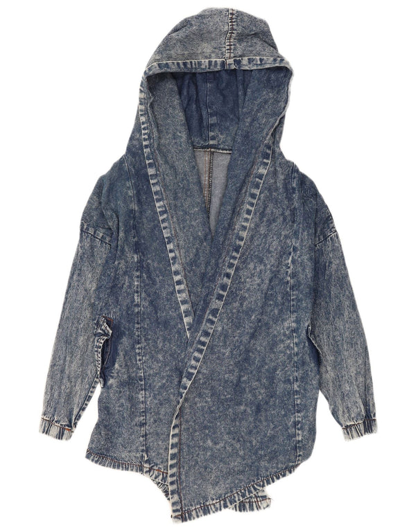 Jaqueta jeans aberta com capuz feminino vintage Reino Unido 16 grande azul