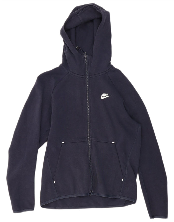 Suéter masculino NIKE com capuz e zíper pequeno azul marinho algodão