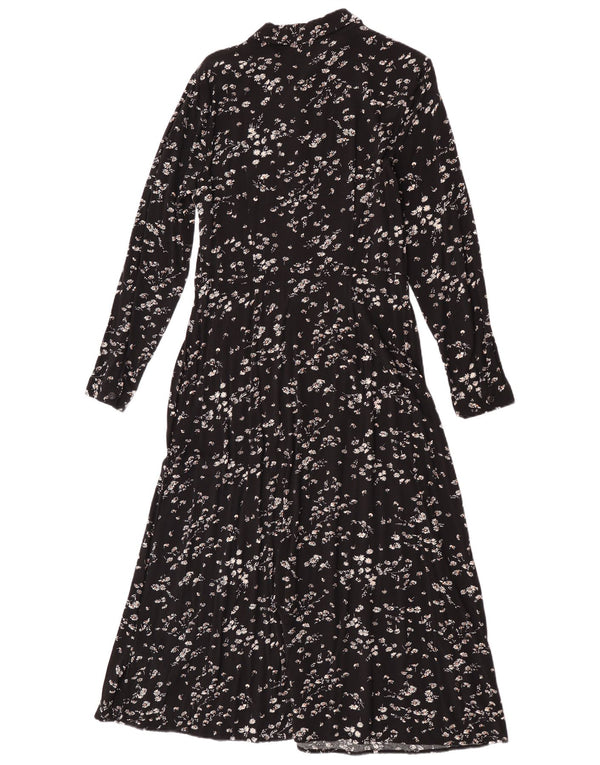 Vestido camisa feminino maxi manga comprida Warehouse Reino Unido 12 médio preto floral
