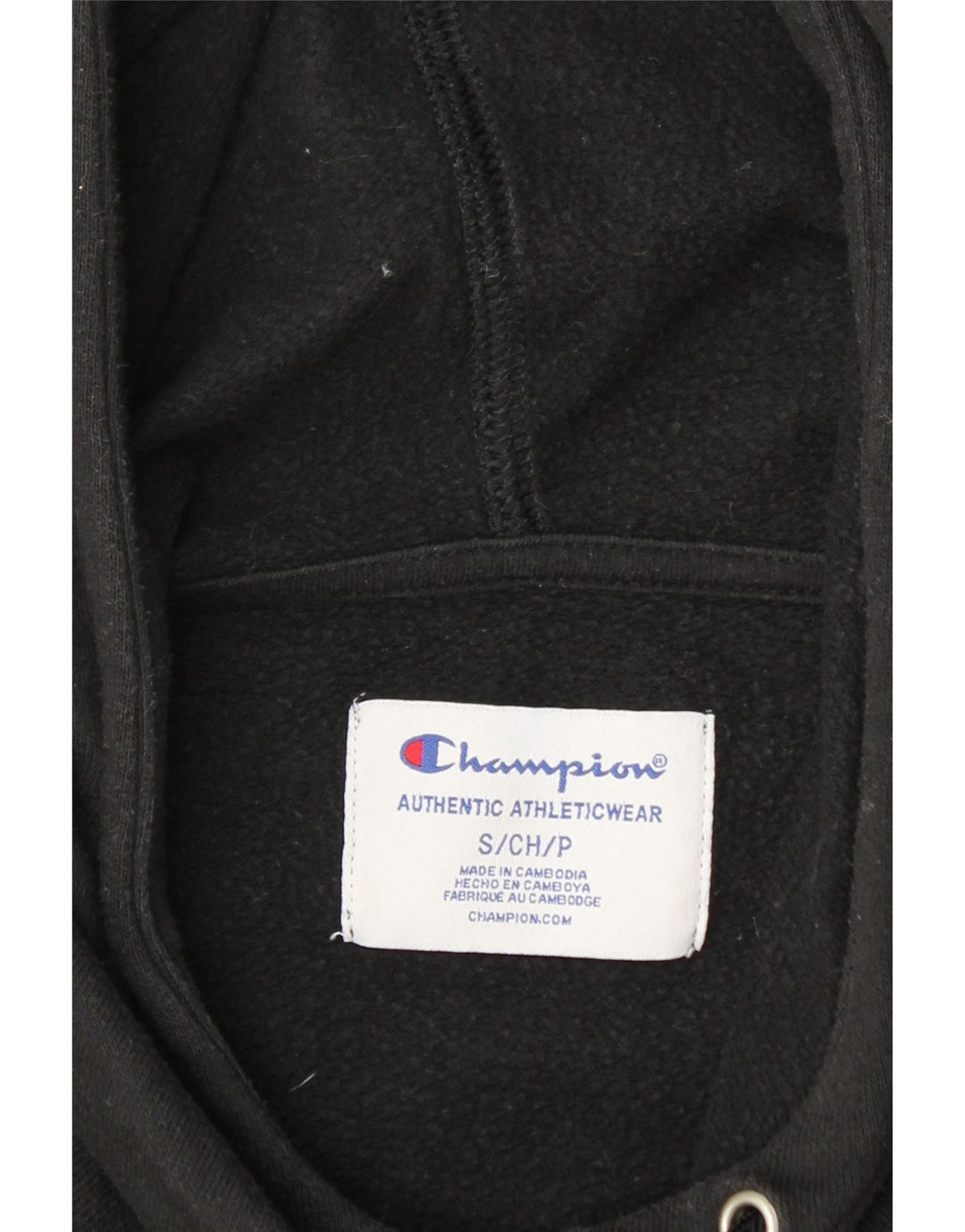 CHAMPION Mens Graphic Hoodie Jumper Small Black Cotton Vintage Champion and Second-Hand Champion from Messina Hembry 