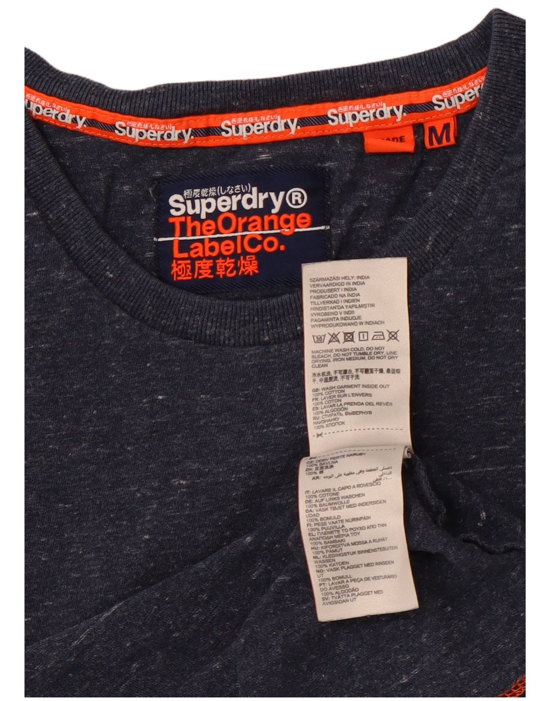 Camiseta masculina SUPERDRY Top médio algodão manchado azul marinho