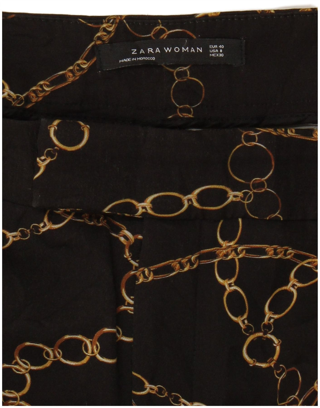 Calça Chino Feminina Zara Padrão Abstrato Slim UE 40 Médio W30 L27 Preta