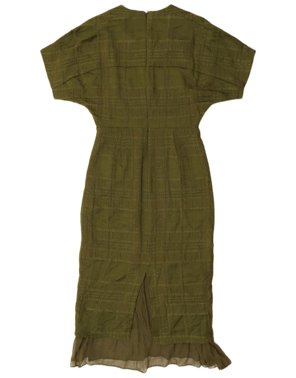 Jigsaw Vestido sereia feminino UK 8 pequeno verde xadrez viscose