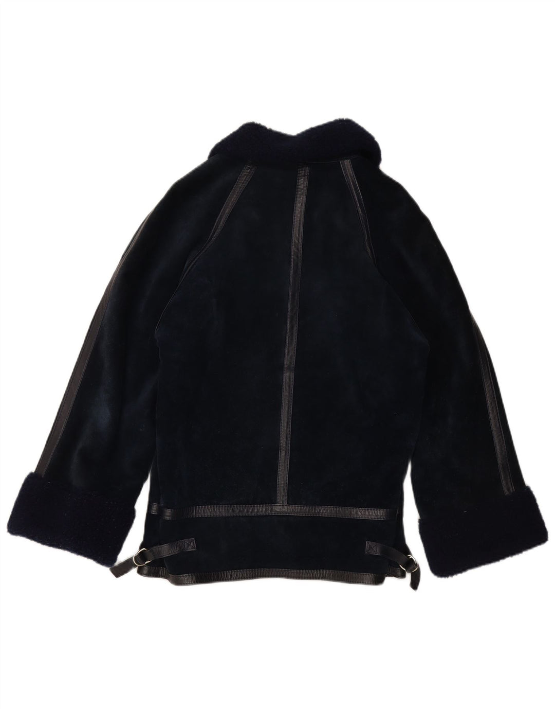 Jaqueta feminina VINTAGE de shearling IT 44 couro azul marinho médio