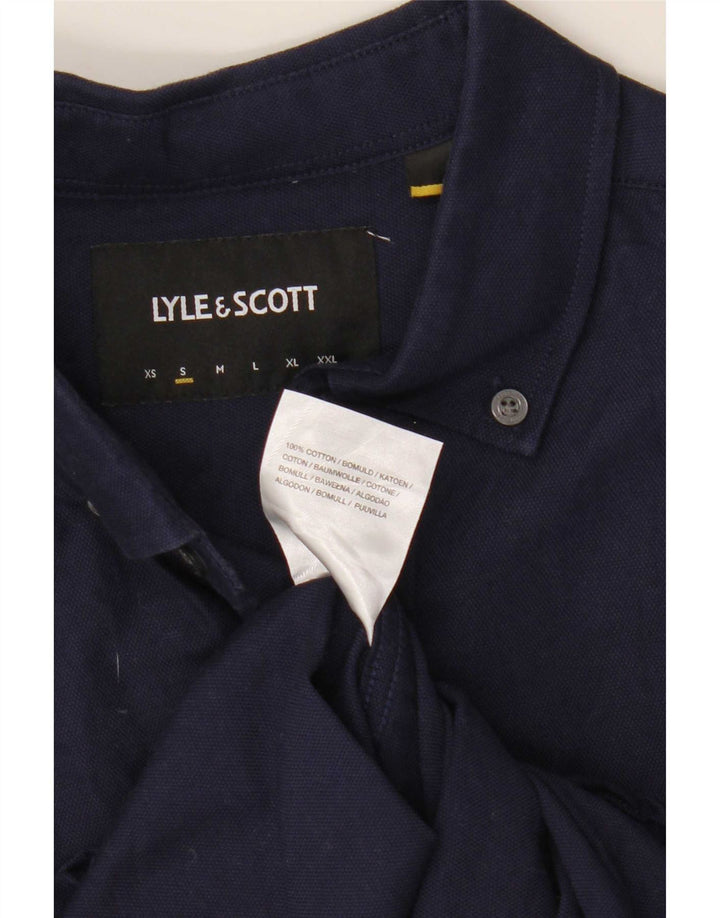 Camisa masculina Lyle & Scott pequena azul marinho algodão
