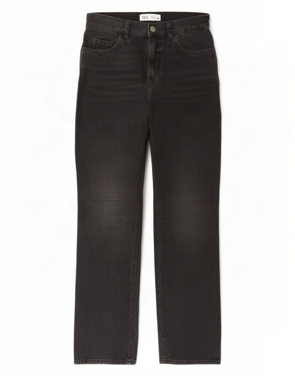 Zara Jeans feminino cintura alta reta EU 36 XS W26 L33 algodão cinza