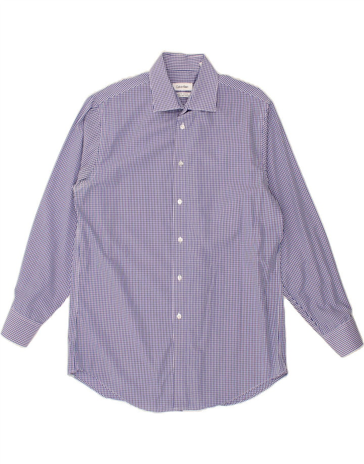 CALVIN KLEIN Camisa masculina de ajuste regular tamanho 15 1/2 algodão guingão azul médio