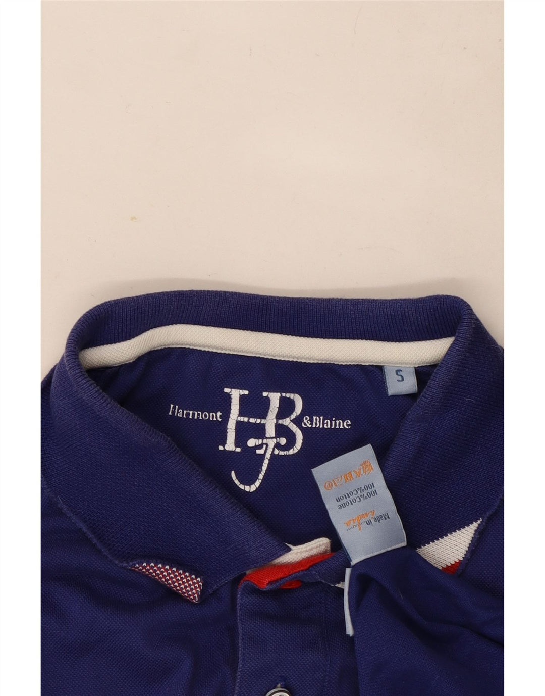 Camisa polo masculina Harmont & Blaine pequena azul algodão