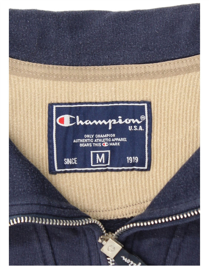 CHAMPION Suéter masculino com zíper e gola em algodão azul marinho médio