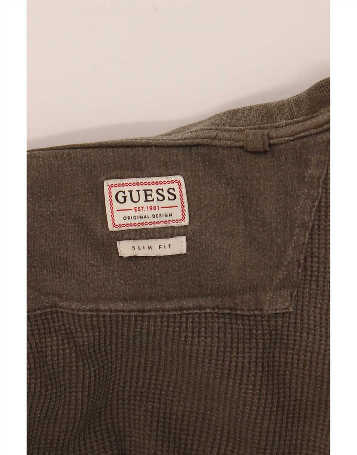 Guess Mens Slim Fit Top Manga Longa Médio Caqui