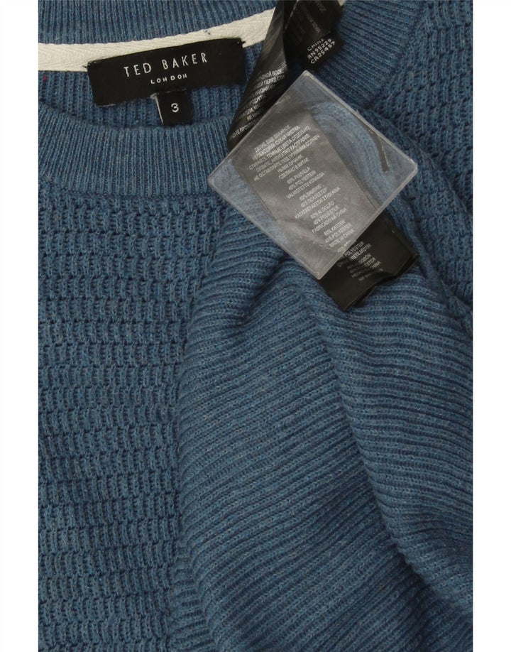 Suéter masculino Ted Baker com gola redonda, tamanho 3, algodão azul médio