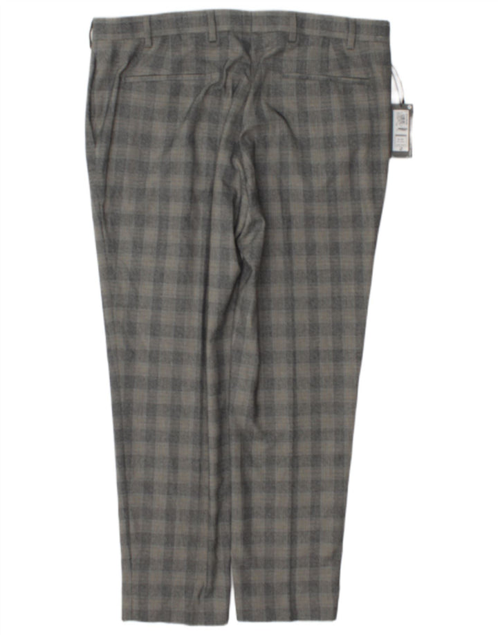Calça masculina Marks & Spencer Slim Suit W38 L29 cinza xadrez poliéster