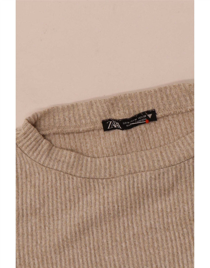 Zara Womens Crop Top Manga Longa Reino Unido 12 Médio Bege