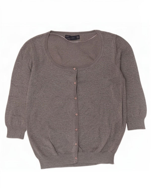 Suéter cardigã feminino Zara manga 3/4 Reino Unido 12 algodão cinza médio