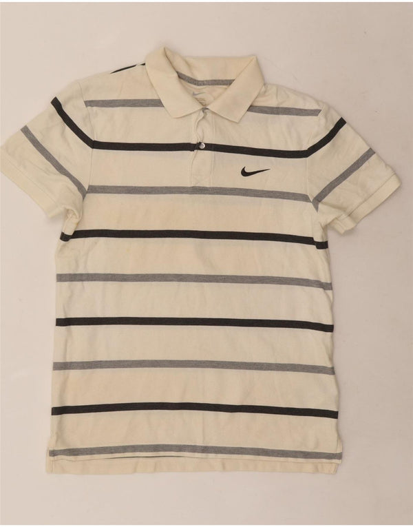 Camisa polo masculina Nike média listrada branca de algodão