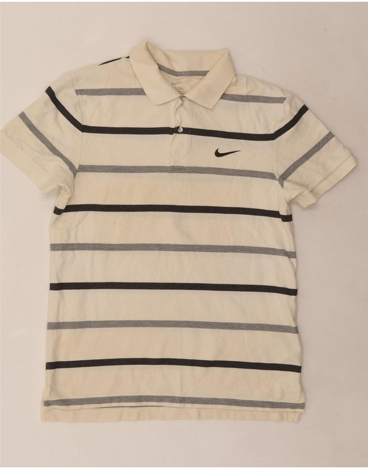 Camisa polo masculina Nike média listrada branca de algodão