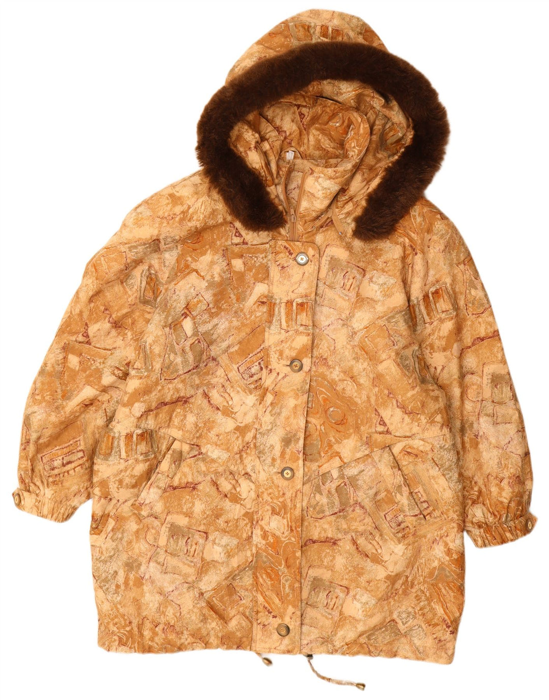 Casaco corta-vento feminino VINTAGE com capuz tamanho 22 3XL bege geométrico