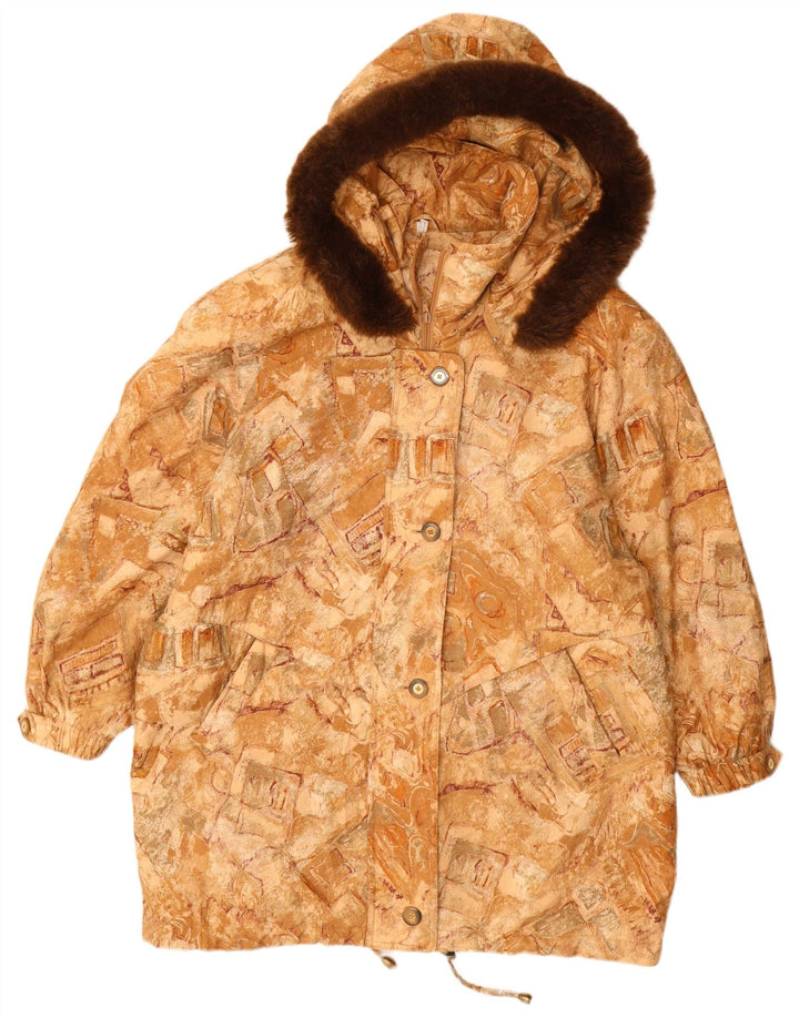 Casaco corta-vento feminino VINTAGE com capuz tamanho 22 3XL bege geométrico