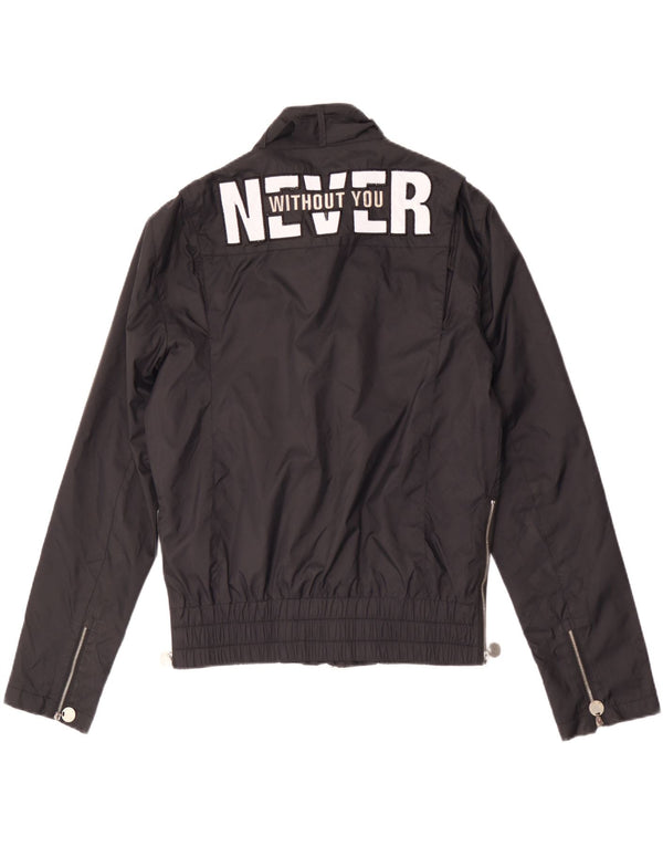 Vintage Mens Graphic Utility Jacket UK 40 Large Black Nylon