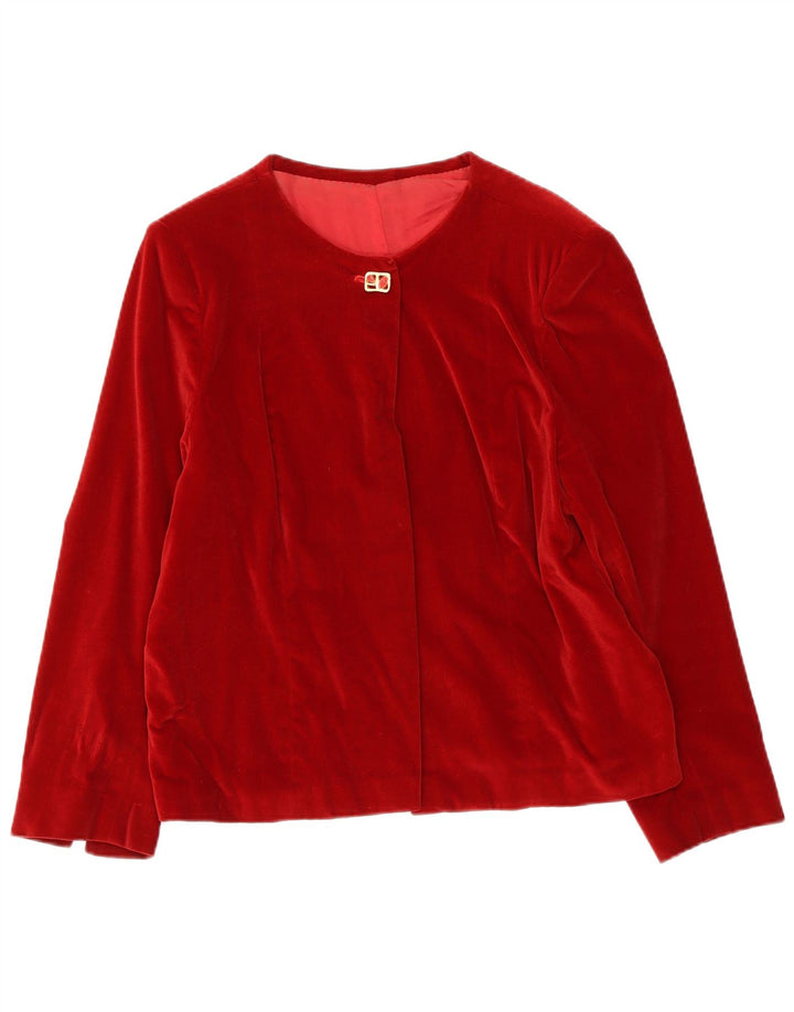 VINTAGE Womens Velvet 1 Button Blazer Jacket UK 14 Medium Red