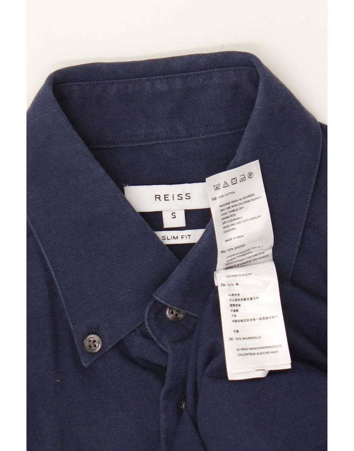 Camisa masculina Reiss Slim Fit pequena algodão azul marinho