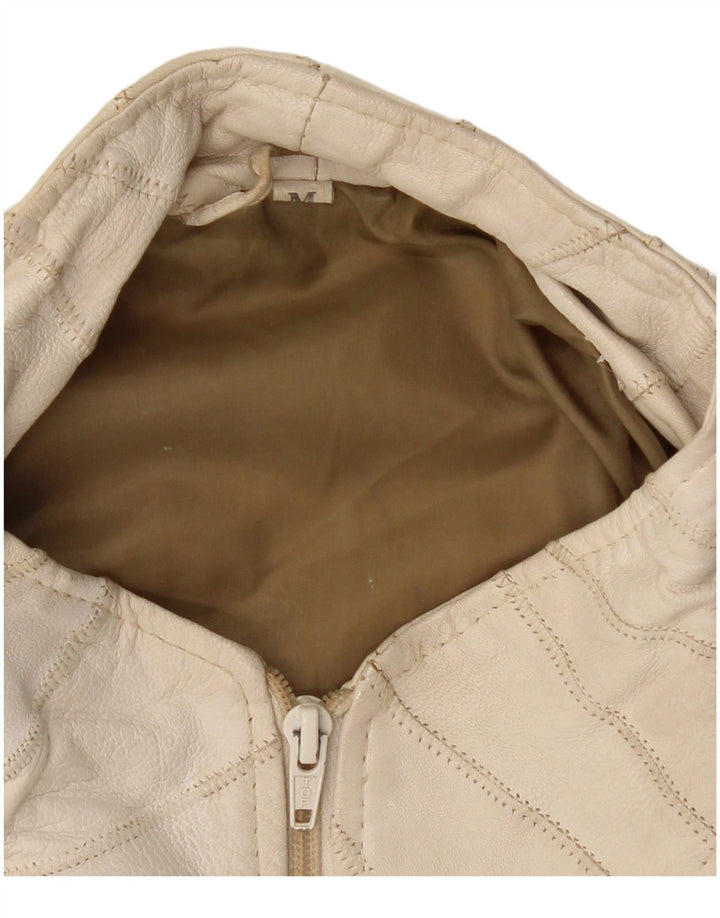 Jaqueta de couro bomber feminina VINTAGE Reino Unido 14 couro branco médio