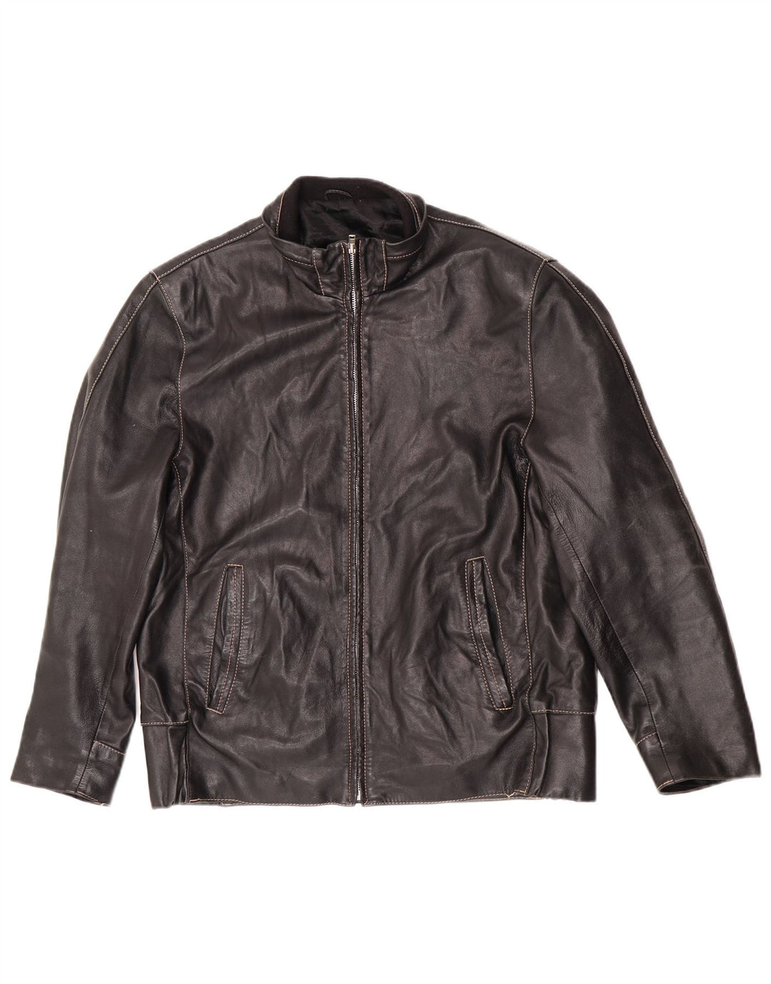 Jaqueta de couro vintage masculina com zíper IT 50 grande motociclista preto