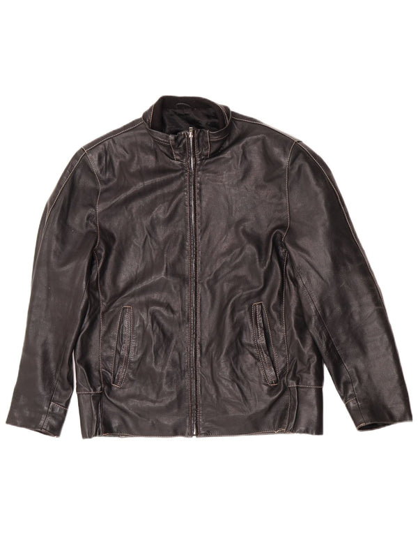 Jaqueta de couro vintage masculina com zíper IT 50 grande motociclista preto
