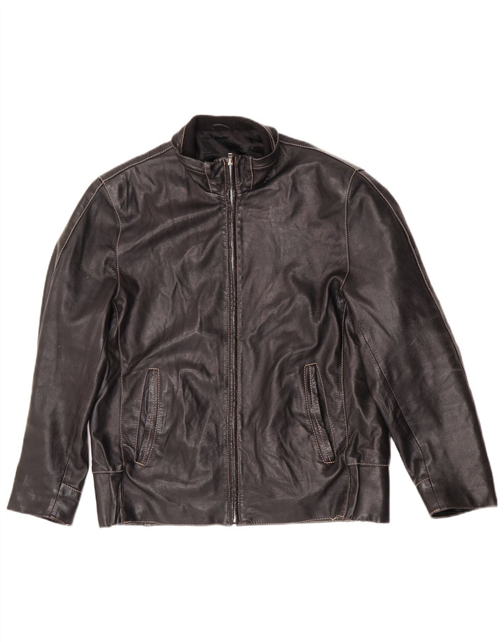 Jaqueta de couro vintage masculina com zíper IT 50 grande motociclista preto