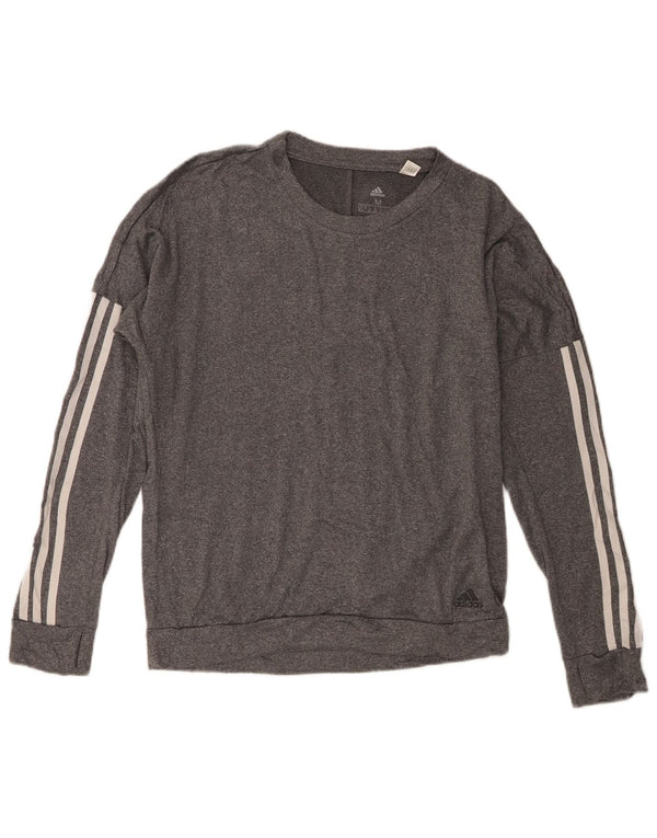 Adidas Womens Running Top Long Sleeve UK 12/14 Medium Grey Flecked Sports