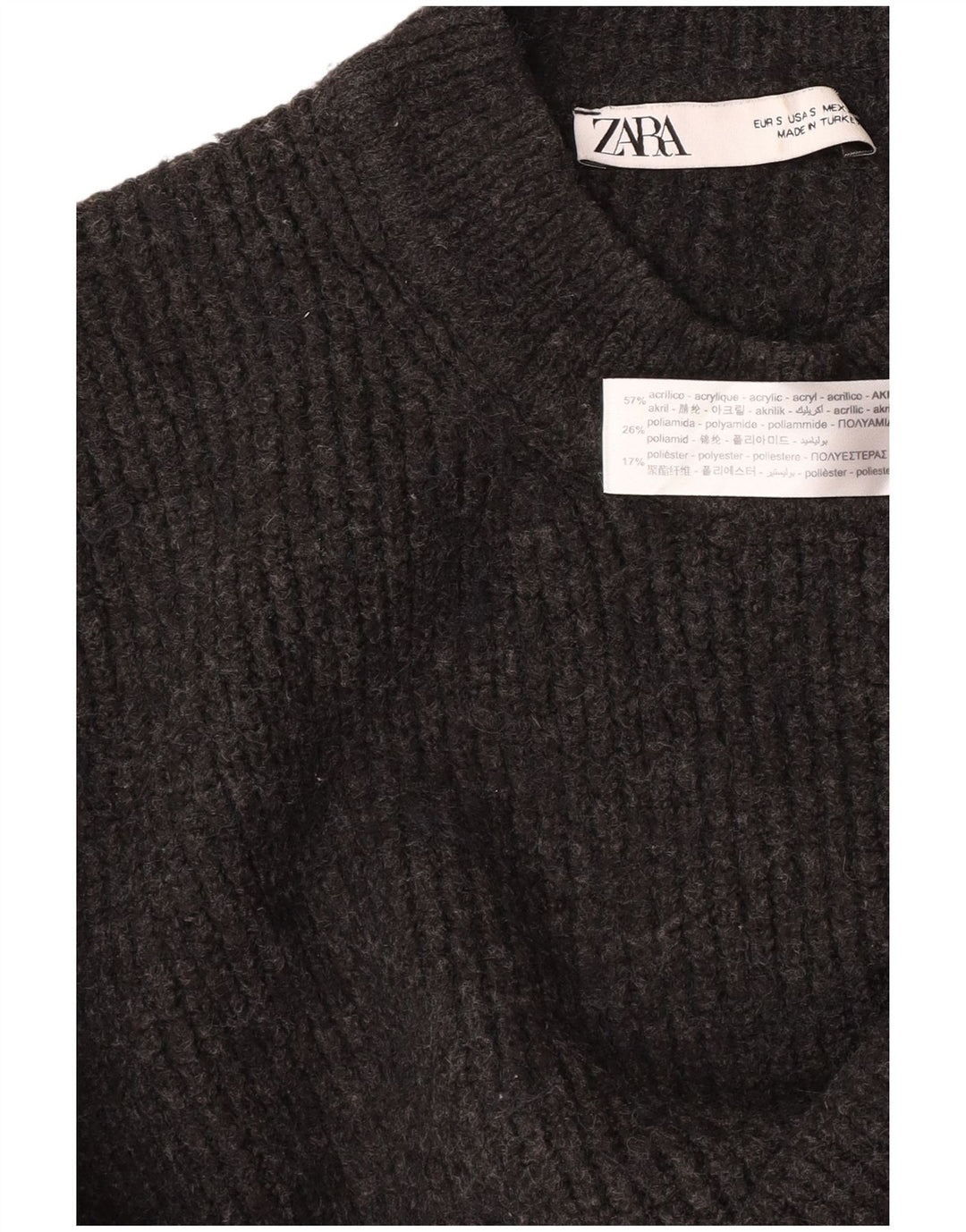 Suéter Zara feminino cropped oversized com gola redonda Reino Unido 10 pequeno cinza