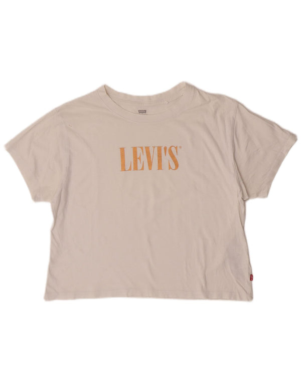Camiseta feminina Levi's Crop Oversized Graphic UK 10 algodão branco pequeno