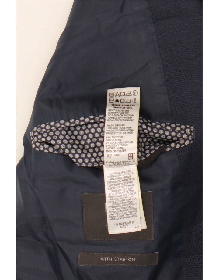 Jaqueta blazer masculina de 2 botões Marks & Spencer Reino Unido 46 3XL azul marinho poliéster
