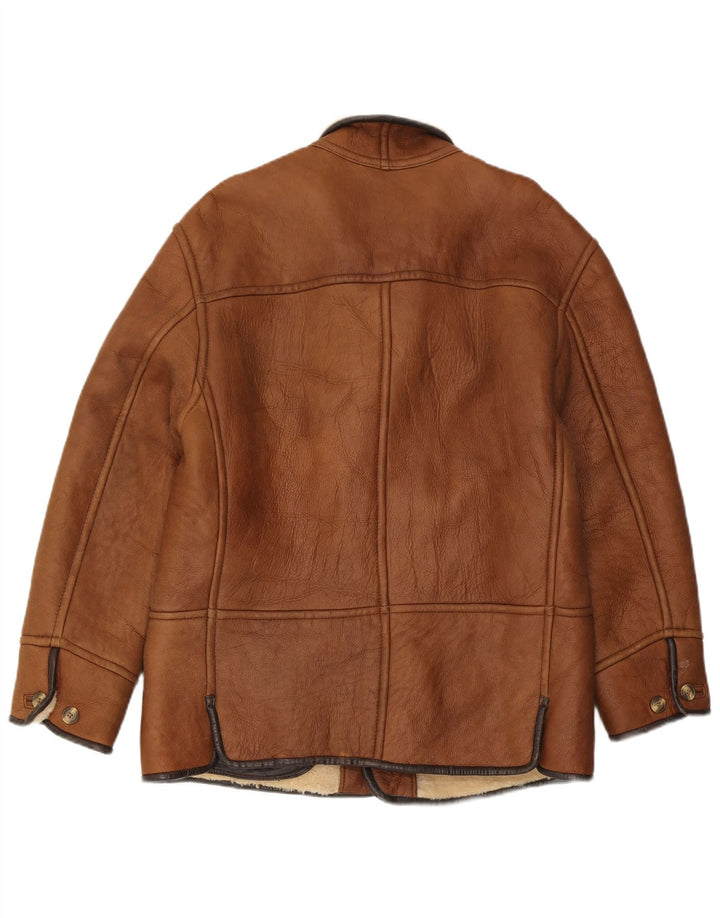 Jaqueta de couro Sherpa masculina Aston UK 40 grande marrom