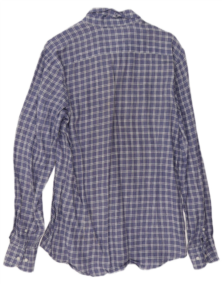 Camisa masculina Massimo Dutti em linho xadrez azul médio