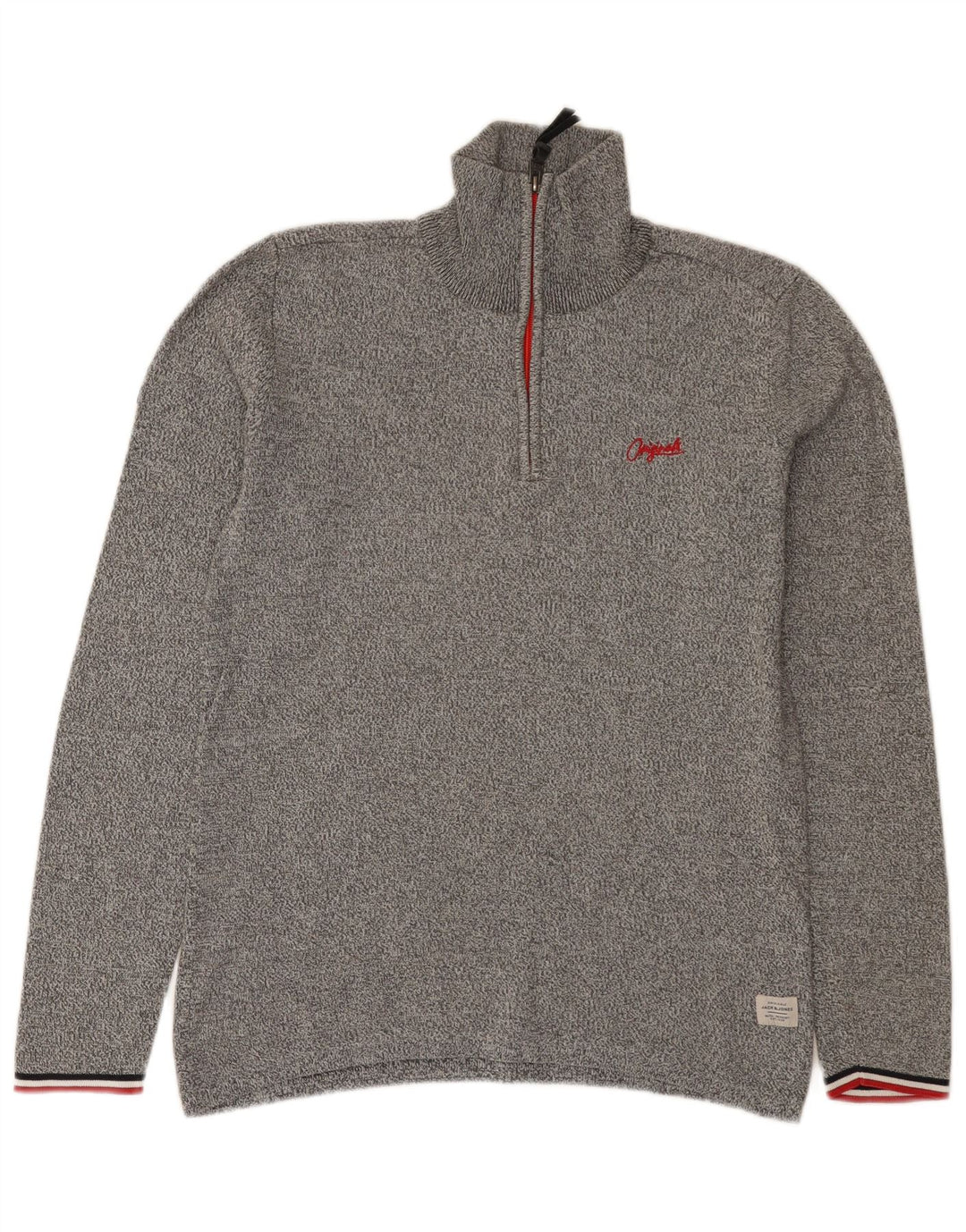 Suéter masculino Jack & Jones com zíper e gola pequena cinza manchado
