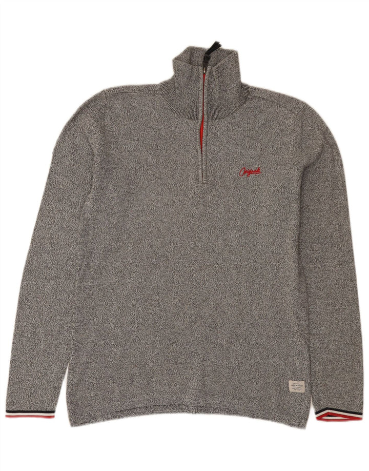Suéter masculino Jack & Jones com zíper e gola pequena cinza manchado