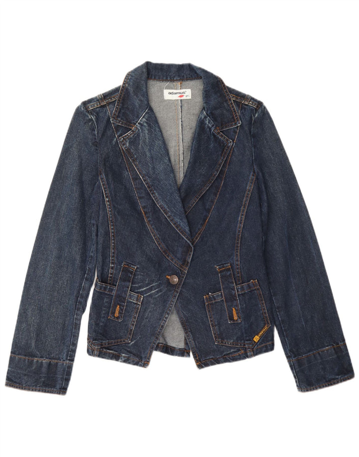 Jaqueta blazer feminina vintage jeans com 1 botão Reino Unido 10 azul pequeno