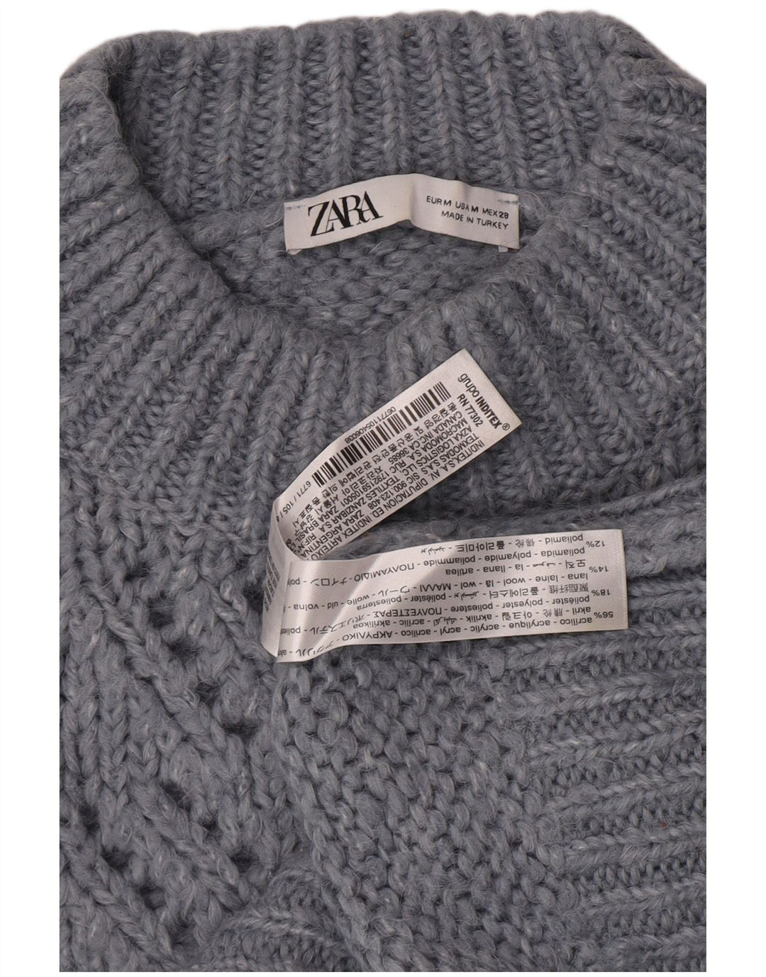 Suéter feminino Zara com gola tartaruga e gola alta, Reino Unido 12, médio, azul, acrílico