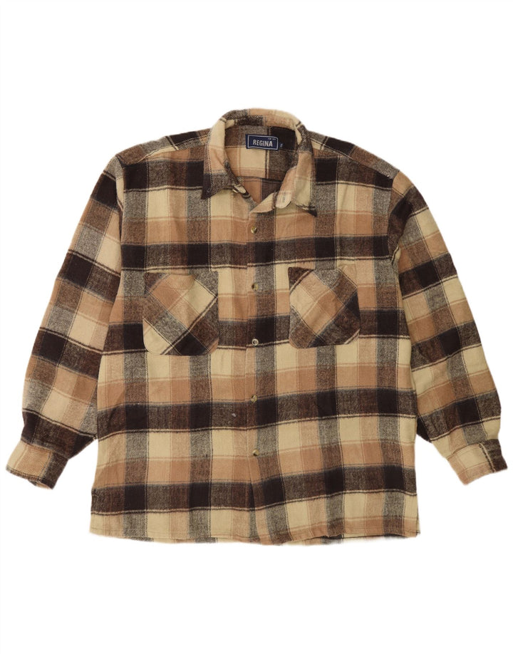 Camisa masculina de flanela Regina 2XL bege xadrez acrílico