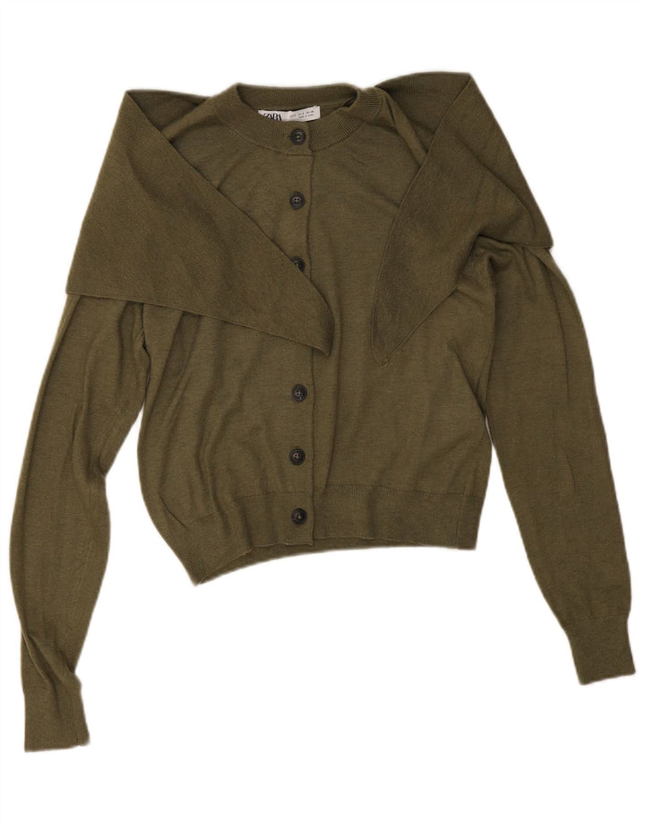 Suéter cardigã feminino Zara UK 10 pequeno caqui poliamida