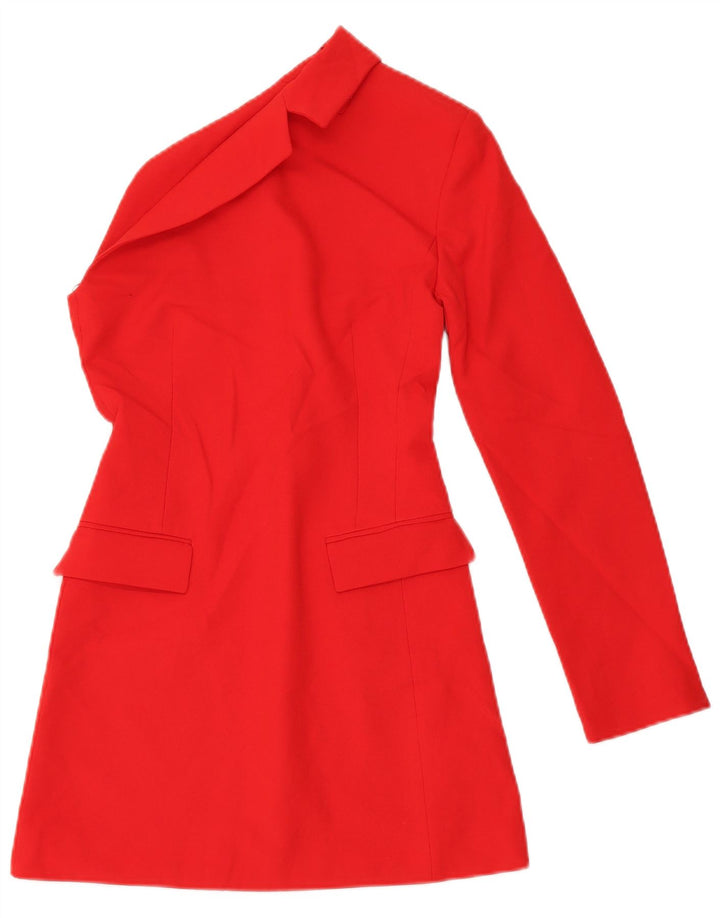 Vestido feminino Zara de manga comprida oversized com um ombro Reino Unido 6 XS poliéster vermelho