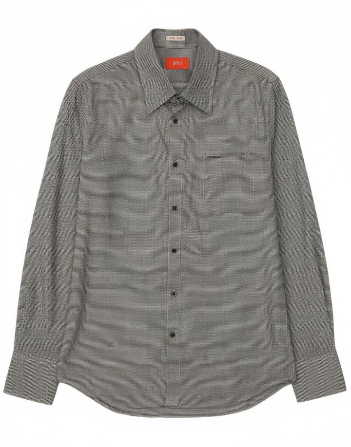 Camisa masculina Hugo Boss pequena listrada cinza algodão