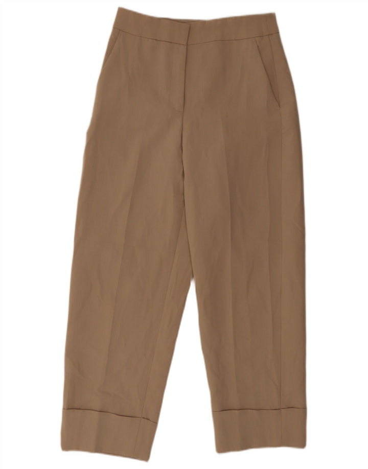 Zara Calça feminina reta de terno médio W28 L27 poliéster bege