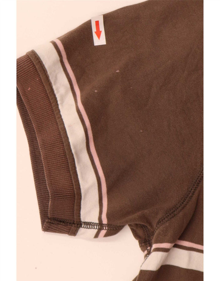 Camisa polo masculina Fat Face de algodão listrado marrom médio