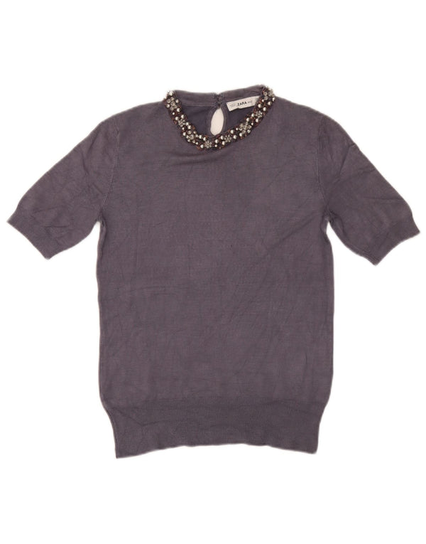 Blusa feminina Zara UK 12 médio azul marinho