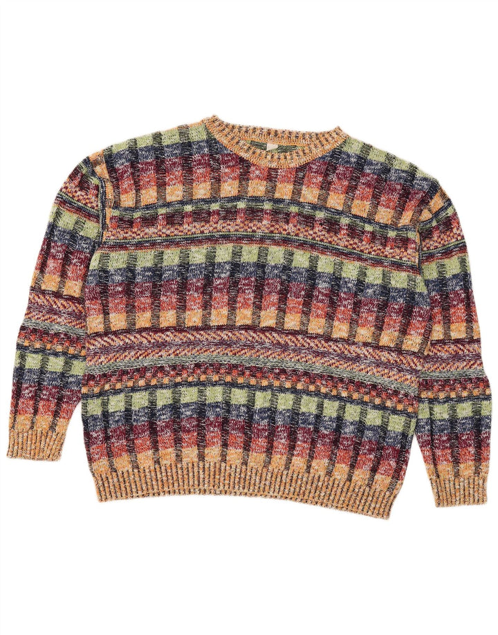 Suéter vintage masculino com gola redonda Reino Unido 42/44 grande xadrez multicolorido