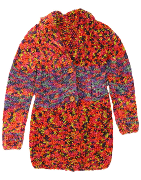 Camisola Cardigan Longline Feminina Vintage Reino Unido 8 Pequenas Salpicadas Multicoloridas